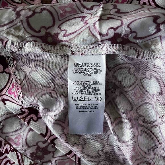 Loft Women's Jacquard Mock Neck Shell Blouse Pink Floral Geometric Print Size L - Picture 7 of 9